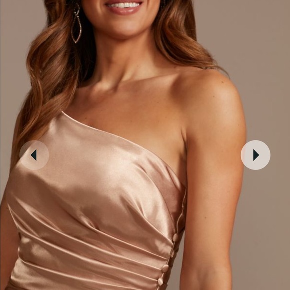 David’s bridal Galina charmeuse draped one-shoulder bridesmaid dress - Picture 3 of 4